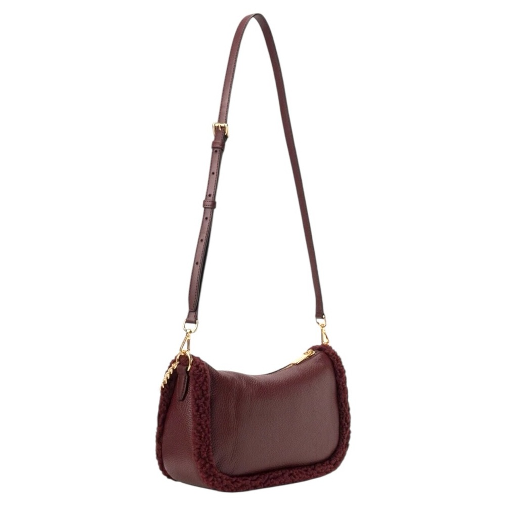 Michael Kors Carmela Medium Pouchette Crossbody in Oxblood Shearling - Picture 4 of 10